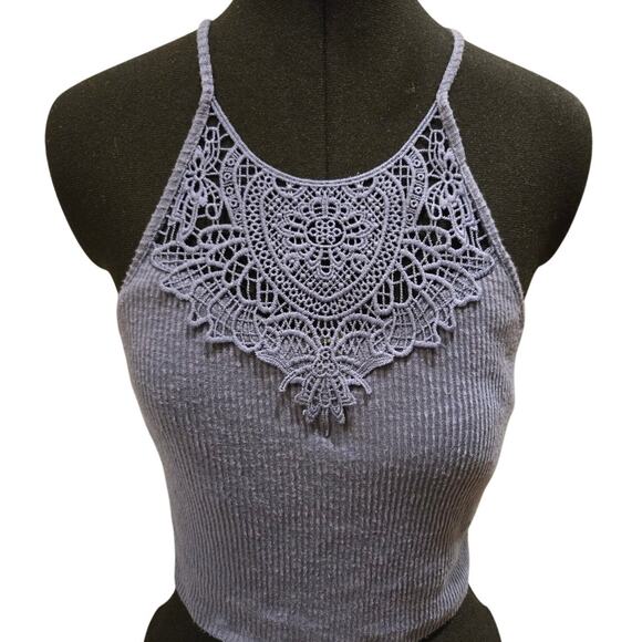 Mudd Crocheted Crop Top Strappy Boho Blue Medium NWT - Picture 1 of 9